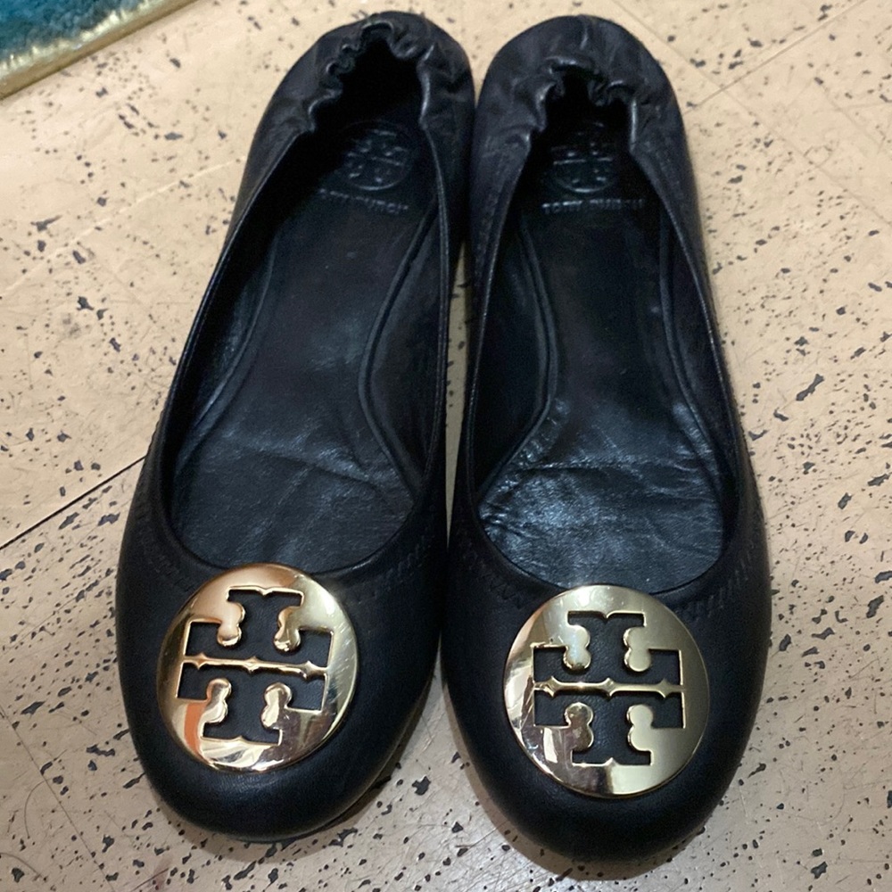 Tory Burch Black Leather Ballerina Flats